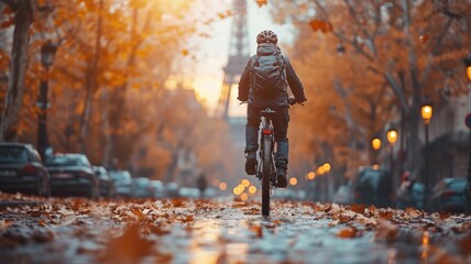 Tourist riding a bike in Paris - obrazy, fototapety, plakaty