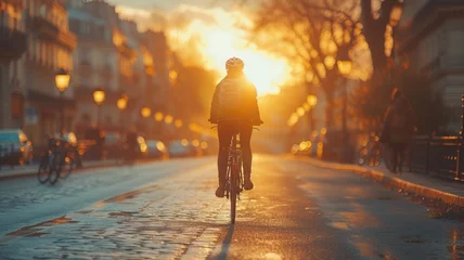 Rolgordijnen Tourist riding a bike in Paris © bannafarsai