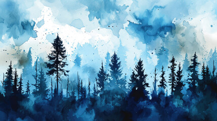 Serene watercolor painting of trees in forest