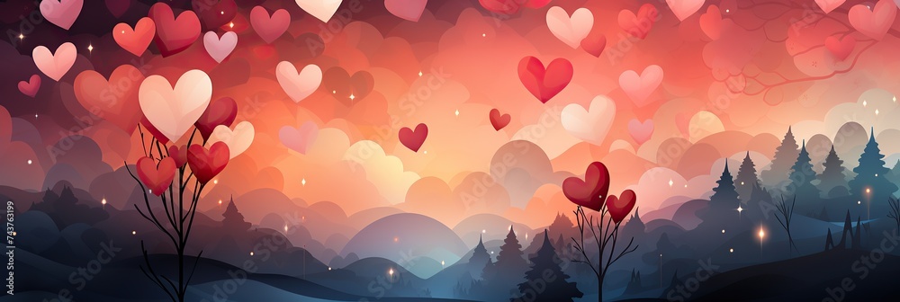 Aufkleber A vibrant painting showing multiple hearts floating gracefully in the air, each one unique in color and design