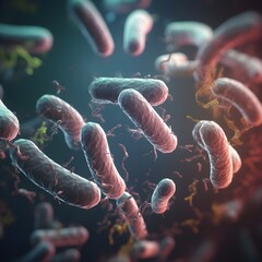 3d Render of bacteria, germs, viruses and other biological micro-organisms on black background - obrazy, fototapety, plakaty