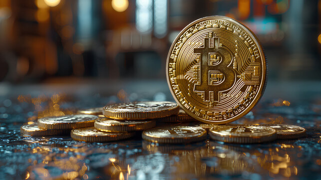 bitcoin crypto with a technology stock exchange background