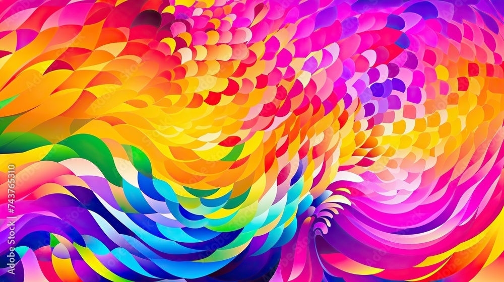 Aufkleber Swirls of vivid hues dance across the canvas in this exuberant abstract painting, creating a kaleidoscope of energy and movement