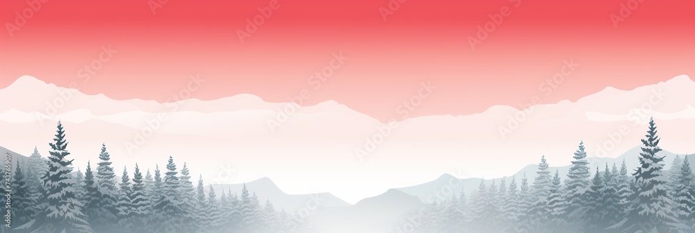 Poster a wintry scene unfolds as snow-laden trees stand tall beneath a vibrant red sky, creating a mesmeriz