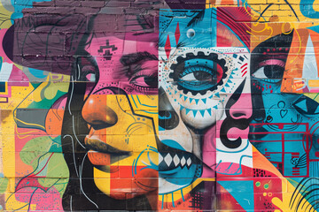 Naklejka premium A modern street art mural celebrating Cinco de Mayo heroes