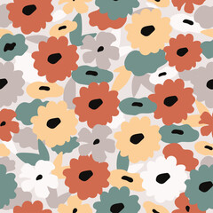 Seamless vector pattern with colorful groovy daisy flowers.Y2k aesthetic.Groovy 70s seamless patterns with daisy flowers.Hippy texture for wrapping paper,surface design, textile print. 