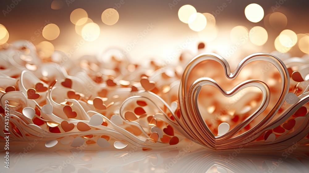 Poster A heart-shaped object elegantly rests on a golden table, casting a whimsical shadow under the soft light