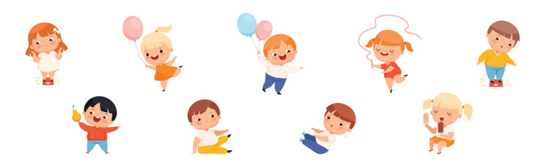 Funny Overweight Little Boy and Girl with Chubby Body Vector Set