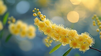 A vibrant yellow flower, perched delicately on a branch, basking in the warm glow of sunlight