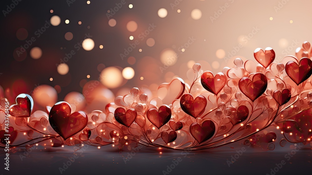 Poster a collection of vibrant hearts scattered across a wooden table, creating a visually striking composi