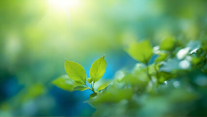 Eco nature green and blue abstract defocused background with sunshine.
