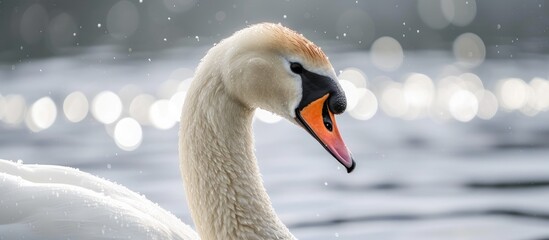 Obraz premium A close-up shot capturing the grace and beauty of a swan on a body of water.