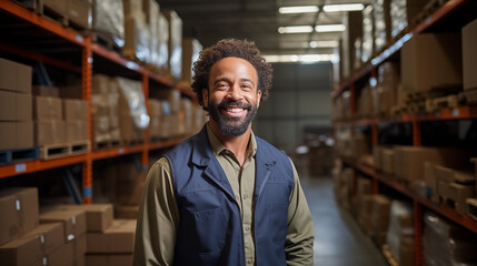 person in warehouse with boxes