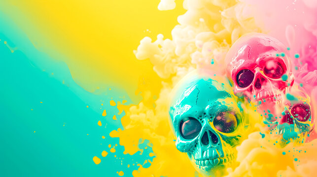 Colorful Skulls in Vivid Liquid Abstract