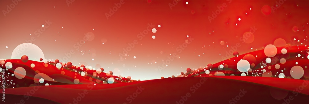 Poster Vivid red background adorned with whimsical white circles creating a dynamic and lively composition