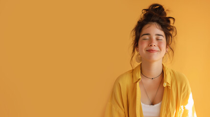 Smiling Teen Beauty with Expressive Eyes in Studio Portrait, Fashionably Styled Person Looking Happy