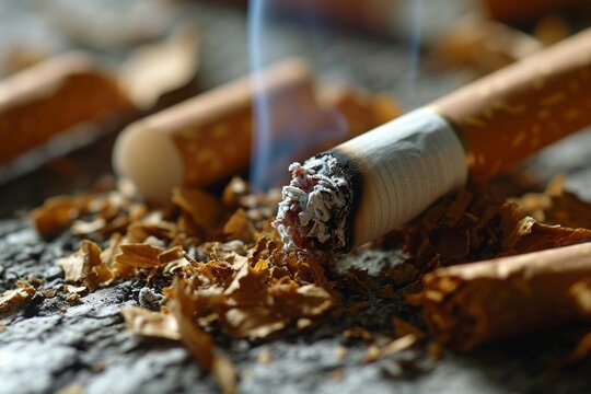 Cigarrillo consumido entre restos de tabaco