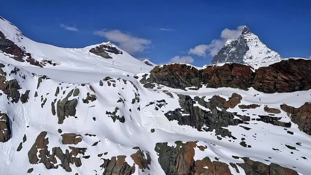 View of Swiss alp with Matterhorn peak in sunny day Zermatt Switzerland	