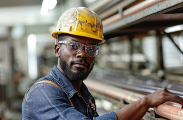 Industrial worker overseeing machinery in a factory Generative AI image