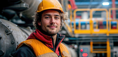 Confident worker in industrial environment Generative AI image