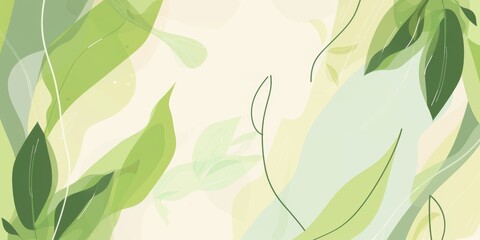 Soft abstract composition with layered green leaves creating a tranquil and airy natural space, suggestive of a gentle breeze.