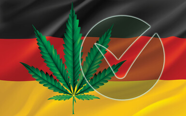 Cannabis Legalisierung in Deutschland. Flagge und Cannabis Symbol. - obrazy, fototapety, plakaty