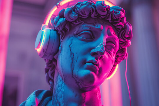 Modern twist on classical art with neon lighting Generative AI image