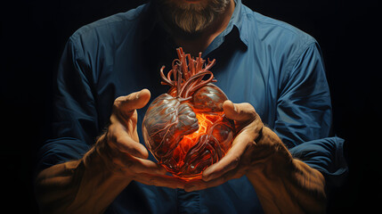 a man holds a large heart inside his hands