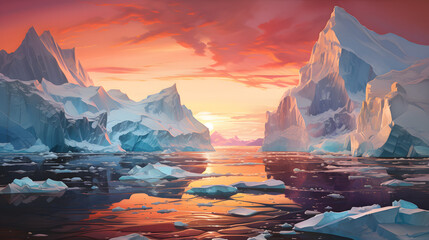 an iceberg scene at sunset