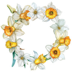 Watercolor spring flower wreath garland white 