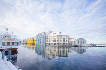The Jugend city Aalesund (&Aring;lesund) harbor on a beautiful cold winter's day. M&oslash;re and Romsdal county
