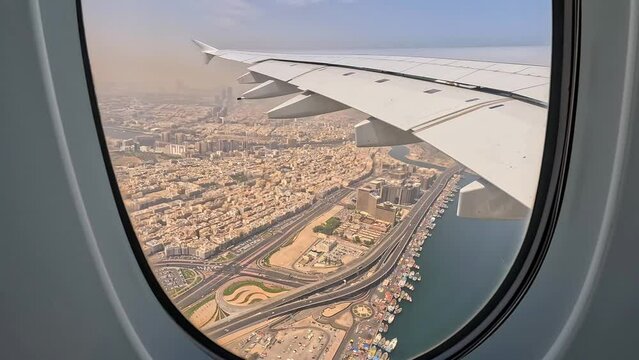 Superjumbo Jet Airplane taking off from Dubai International Airport	