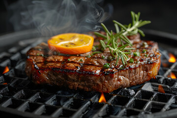 Grilled Steak With Rosemary Garnish