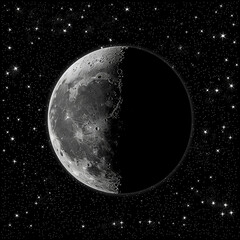 Black background with continuous patterns of stars and moon 