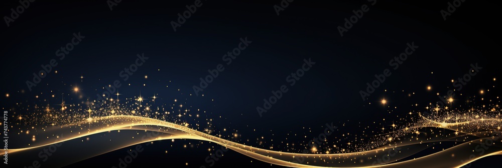 Poster An enchanting display of intricate gold swirls and stars dancing across a mysterious black background, creating a mesmerizing and magical scene