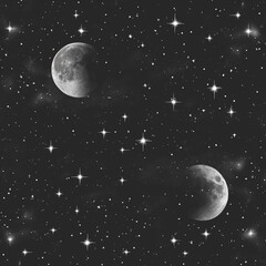 Black background with continuous patterns of stars and moon 