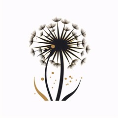 Black silhouette, tattoo of a dandelion on white isolated background. Vector.