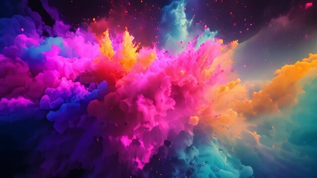 Color powder explosion on black background. Celebration of hindu festival Holi.