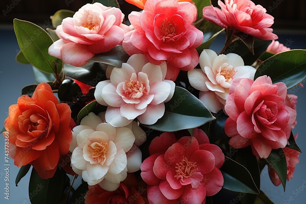 Aufkleber vibrant array of pink and orange flowers, creating a cheerful and visually captivating display