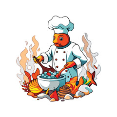 chef character cooking in kitchen