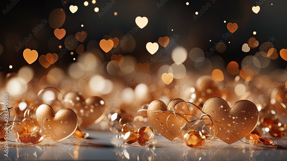 Poster golden hearts arranged neatly on table, creating a heartwarming scene
