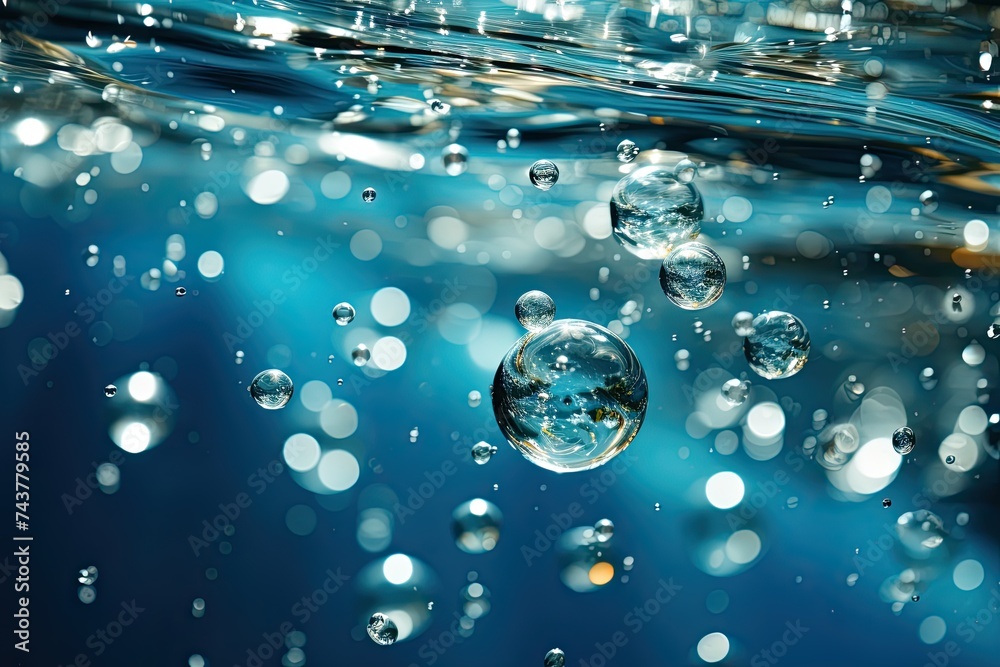 Poster A group of bubbles gently floating in the water, creating a mesmerizing display of movement and light reflections