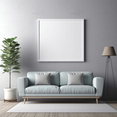Modern Interior with Blue Sofa and Blank Canvas