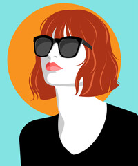 1448_Beautiful redhead woman wearing fashionable dark sunglasses - 743779743
