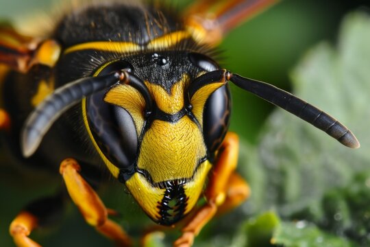 Macro de avispa en detalle en verde