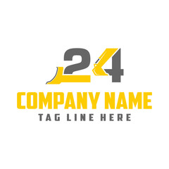 Letter Number 24 excavator logo template vector. Heavy equipment logo vector for construction company. Creative excavator illustration for logo template.	
