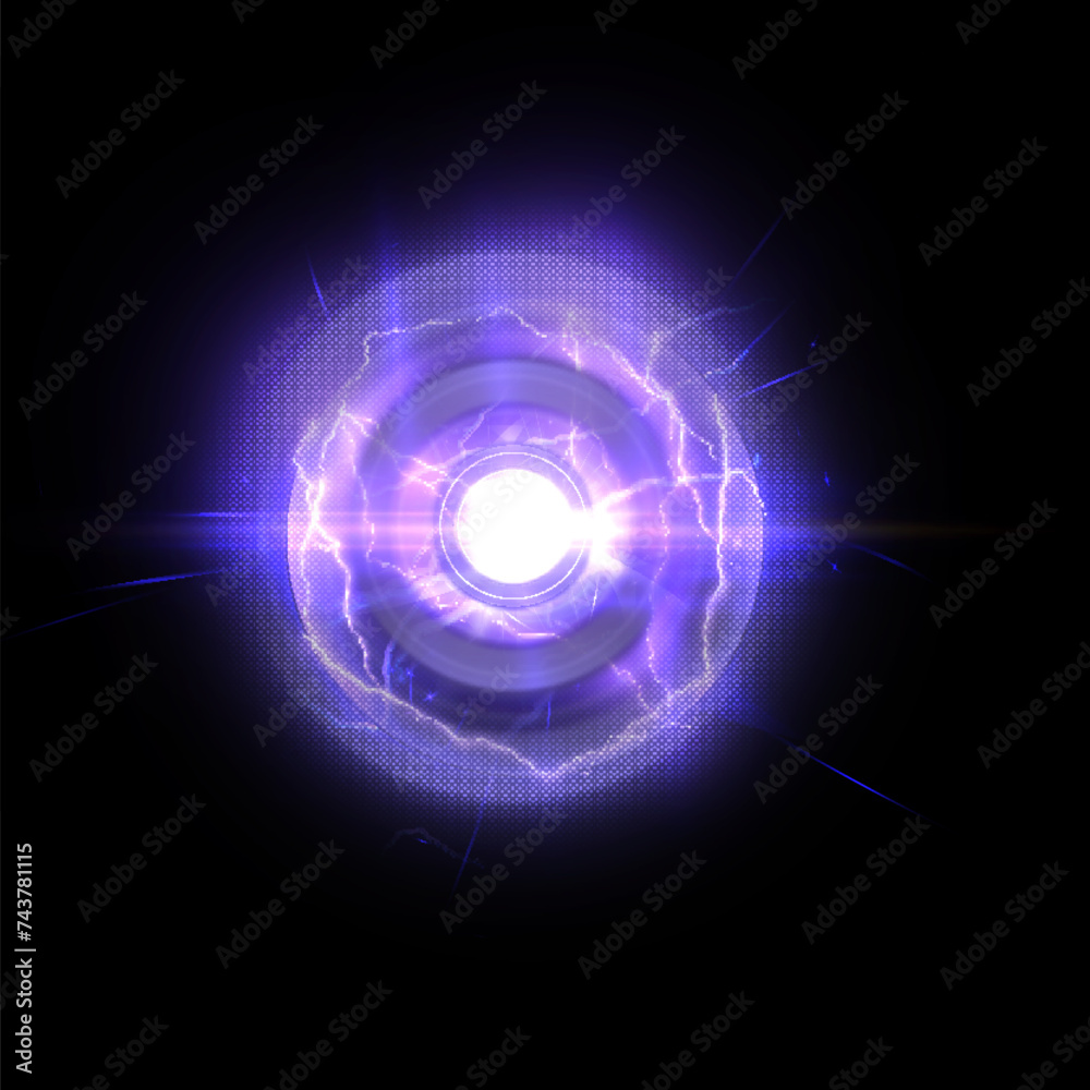 Poster magic plasma ball. abstract translucent light effect with an explosion of electric ball lightning.