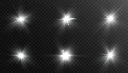Set of bright white light effects. Vector