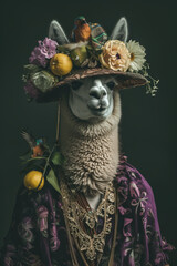 Fototapeta premium Llama with Vintage Hat and Feather Boa