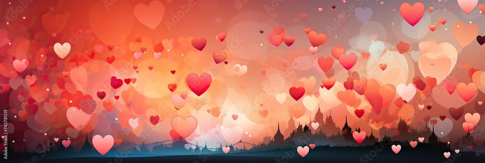 Aufkleber A vibrant painting depicting numerous hearts of various sizes and colors floating gracefully in the air, creating a whimsical and enchanting scene